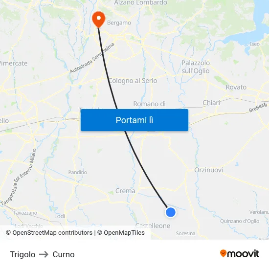 Trigolo to Curno map