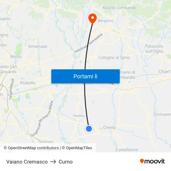 Vaiano Cremasco to Curno map
