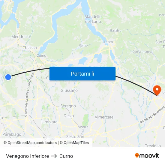 Venegono Inferiore to Curno map