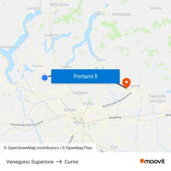 Venegono Superiore to Curno map