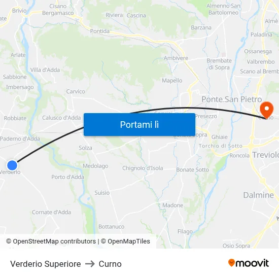 Verderio Superiore to Curno map