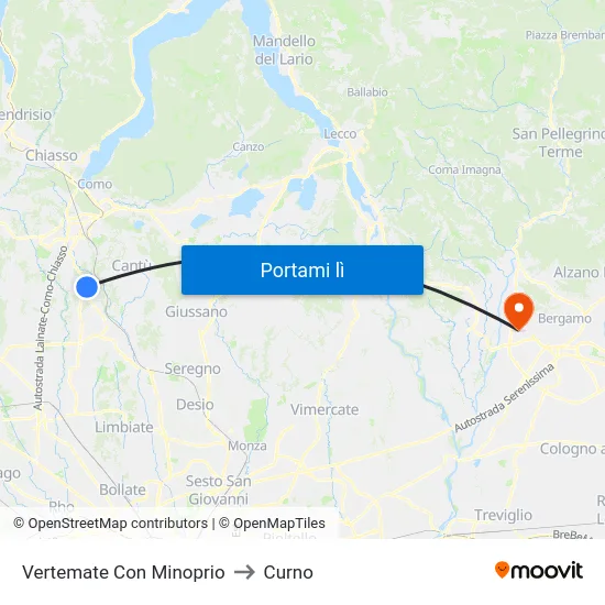 Vertemate Con Minoprio to Curno map