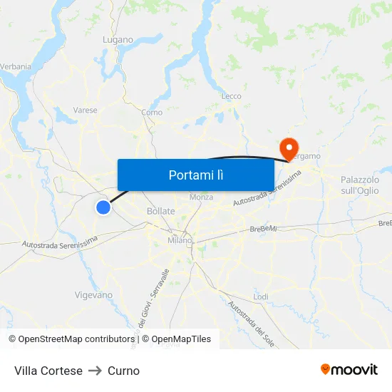 Villa Cortese to Curno map
