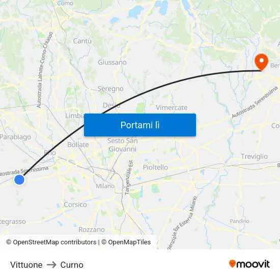 Vittuone to Curno map