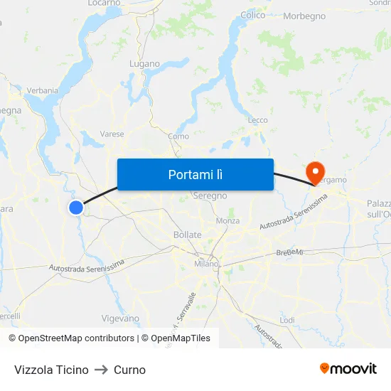 Vizzola Ticino to Curno map