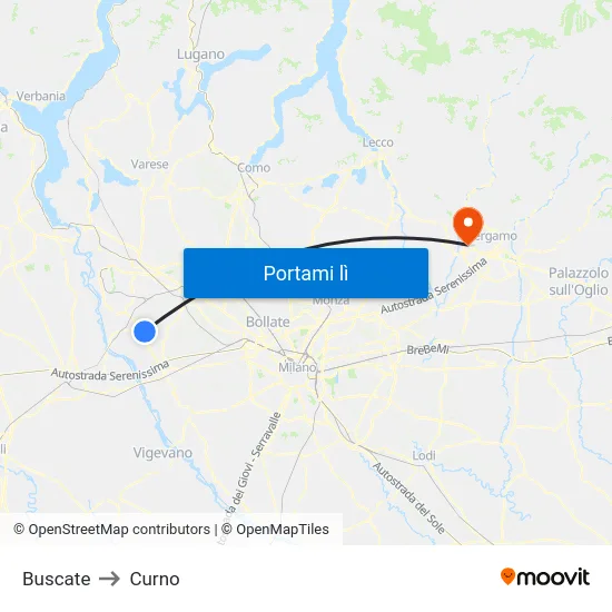 Buscate to Curno map