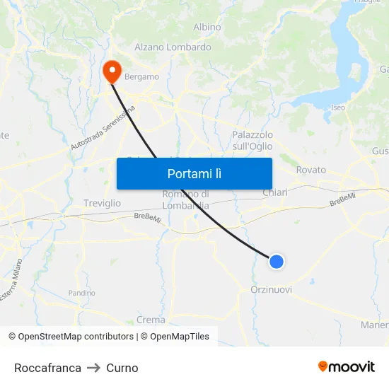 Roccafranca to Curno map