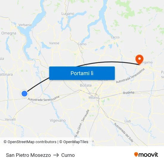 San Pietro Mosezzo to Curno map