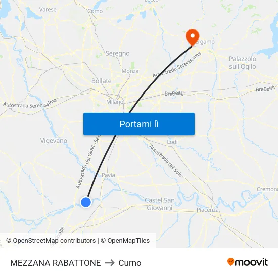 MEZZANA RABATTONE to Curno map
