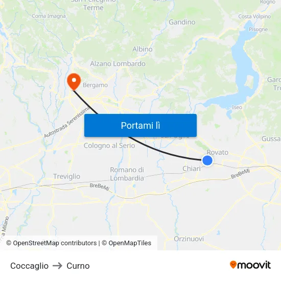 Coccaglio to Curno map