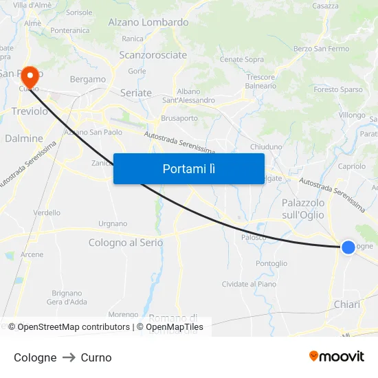 Cologne to Curno map