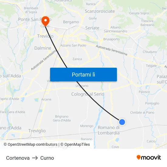 Cortenova to Curno map