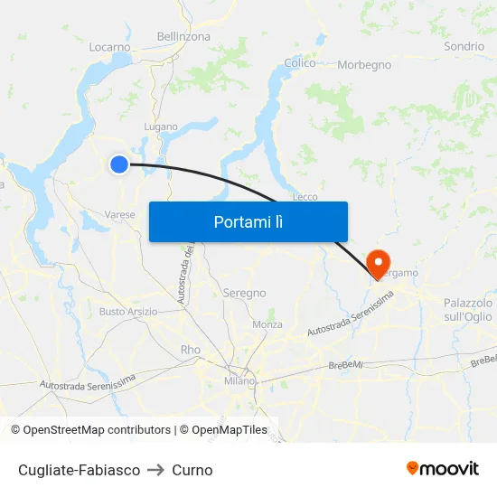 Cugliate-Fabiasco to Curno map