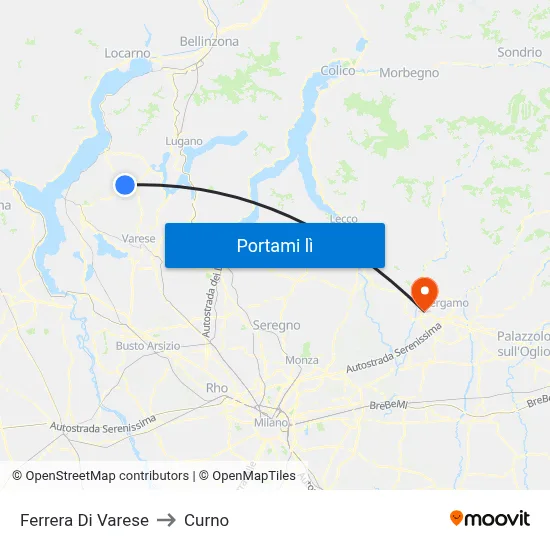 Ferrera Di Varese to Curno map