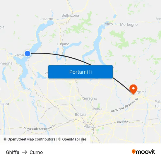 Ghiffa to Curno map
