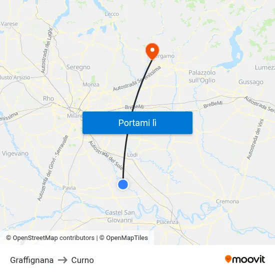 Graffignana to Curno map