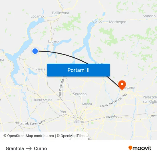 Grantola to Curno map