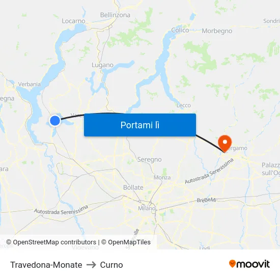Travedona-Monate to Curno map