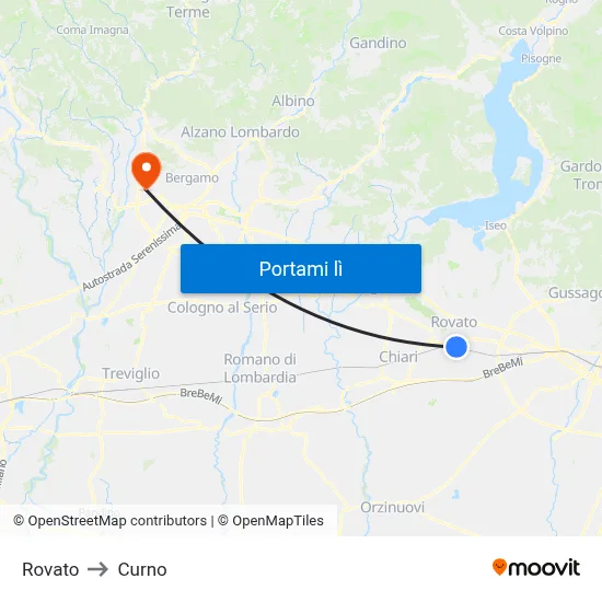 Rovato to Curno map