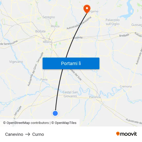 Canevino to Curno map