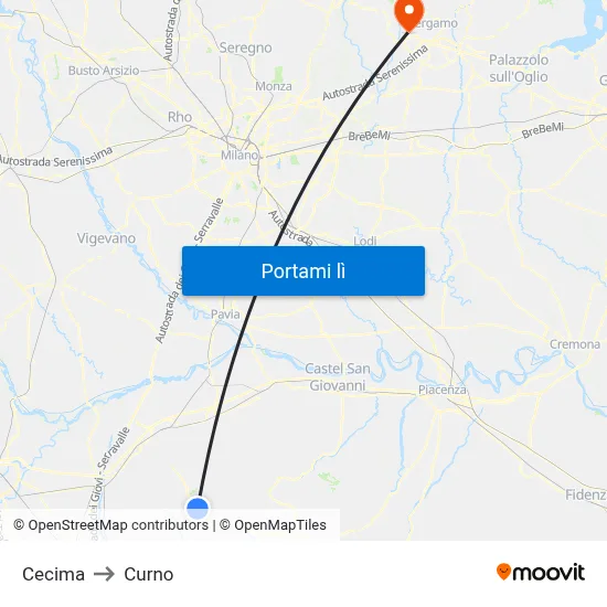 Cecima to Curno map