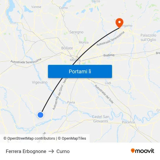 Ferrera Erbognone to Curno map