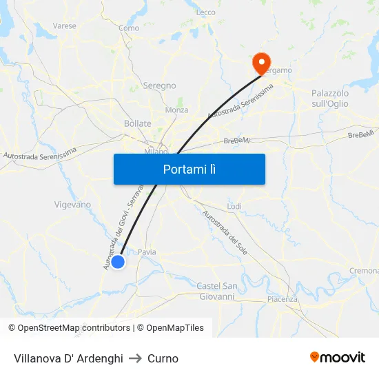 Villanova D' Ardenghi to Curno map