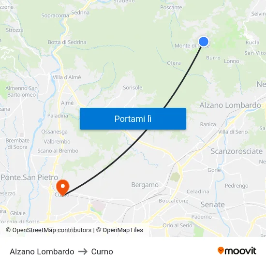 Alzano Lombardo to Curno map