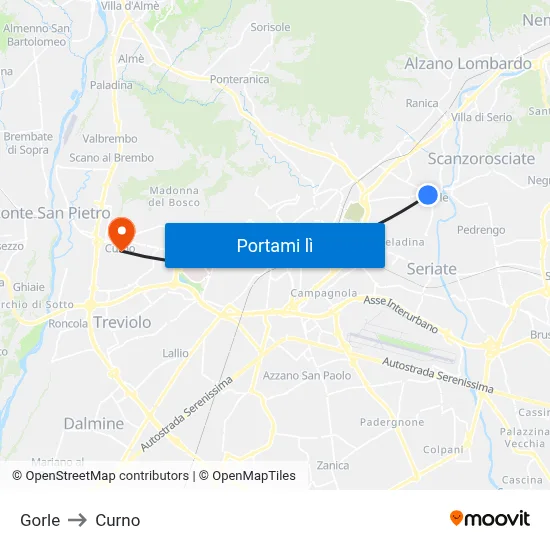 Gorle to Curno map