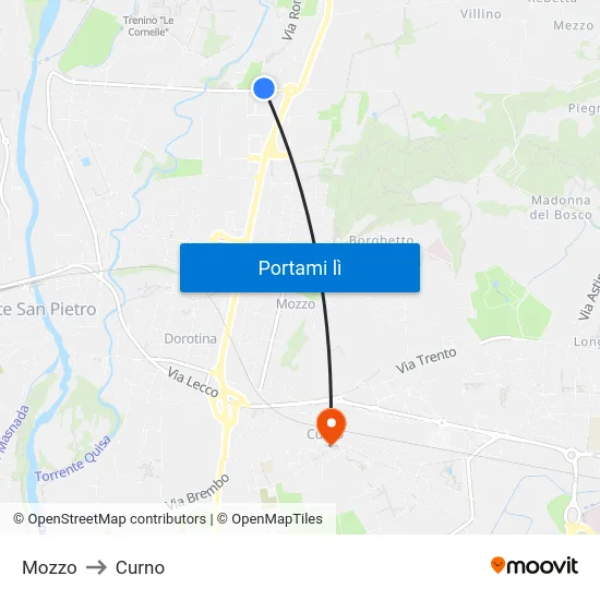 Mozzo to Curno map