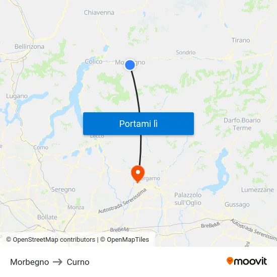Morbegno to Curno map