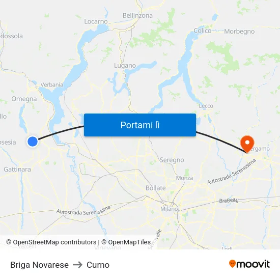 Briga Novarese to Curno map