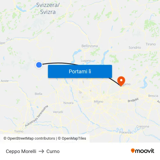 Ceppo Morelli to Curno map
