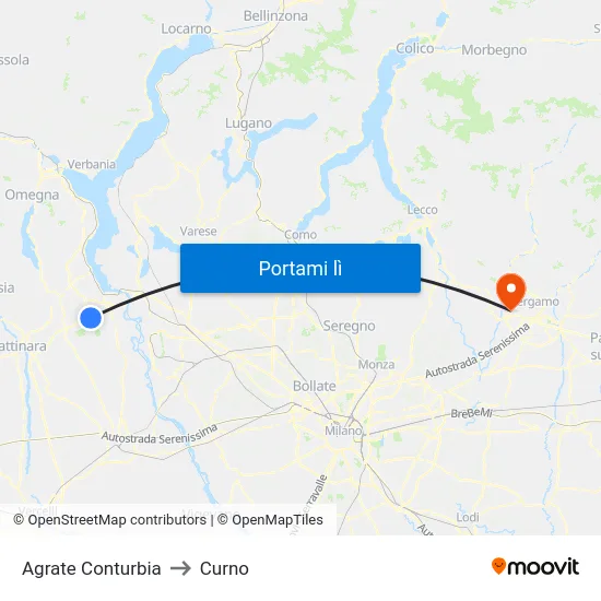 Agrate Conturbia to Curno map