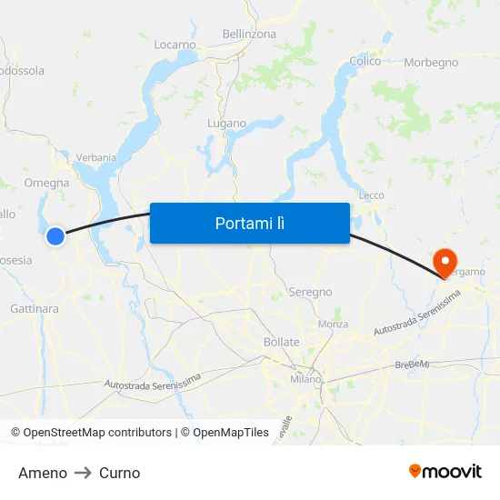 Ameno to Curno map