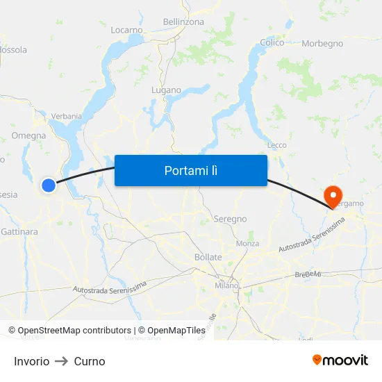 Invorio to Curno map