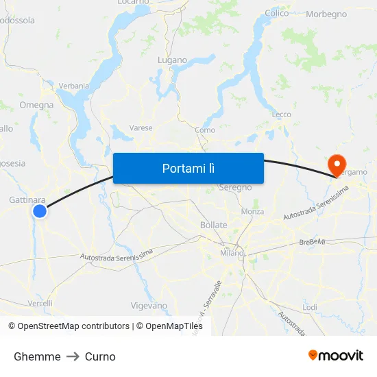 Ghemme to Curno map