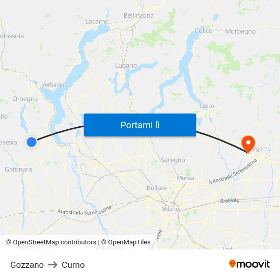 Gozzano to Curno map