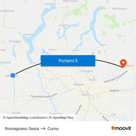 Romagnano Sesia to Curno map