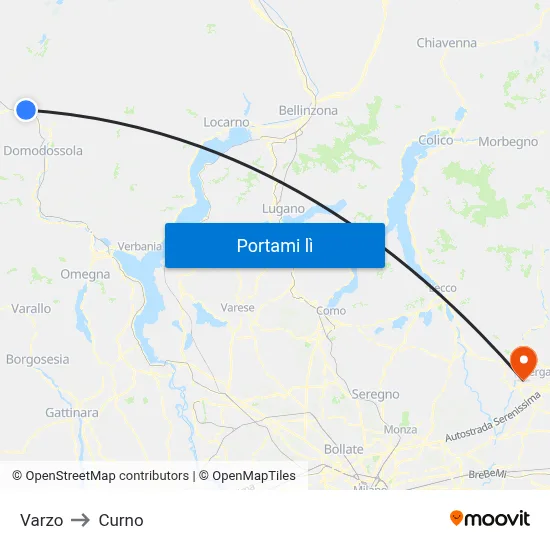 Varzo to Curno map