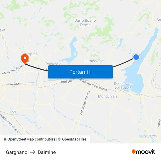 Gargnano to Dalmine map