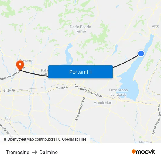 Tremosine to Dalmine map