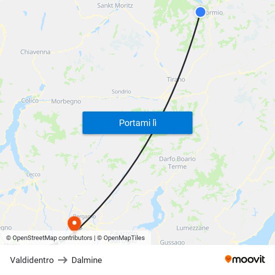 Valdidentro to Dalmine map