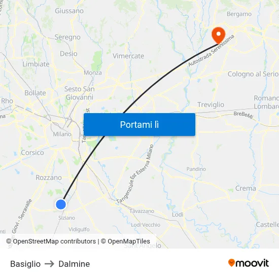 Basiglio to Dalmine map