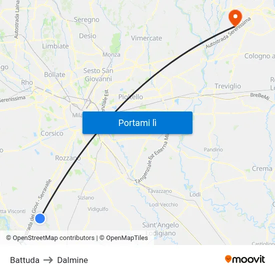 Battuda to Dalmine map