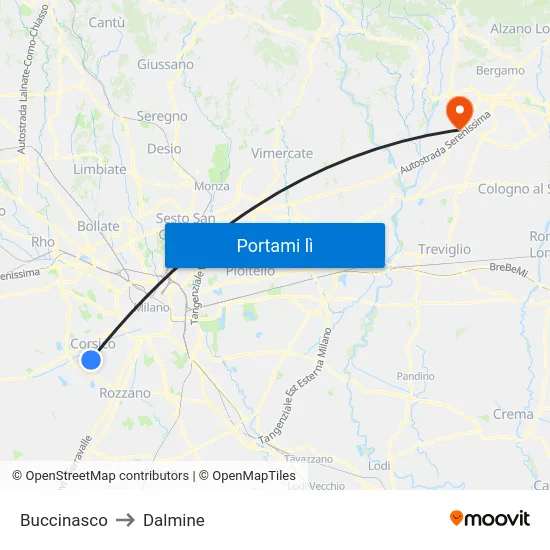 Buccinasco to Dalmine map