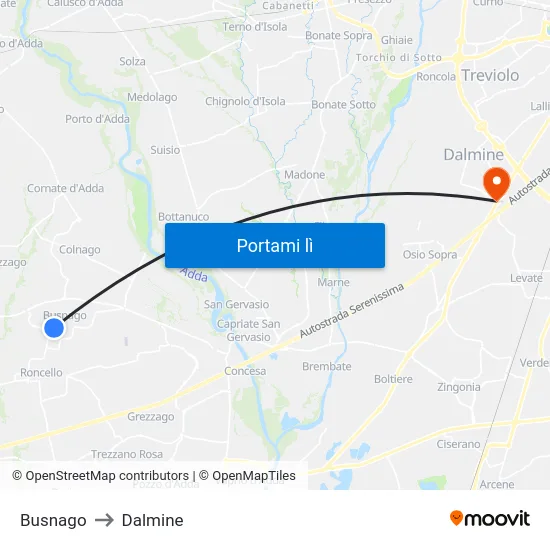 Busnago to Dalmine map
