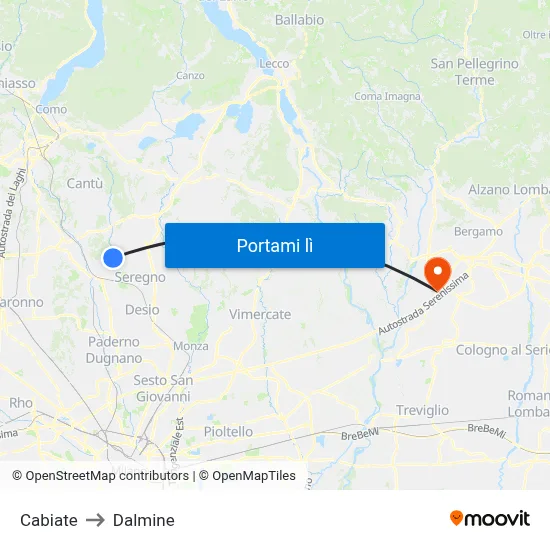 Cabiate to Dalmine map