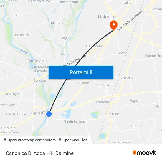 Canonica D' Adda to Dalmine map