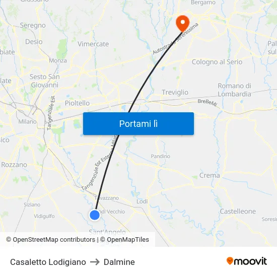 Casaletto Lodigiano to Dalmine map